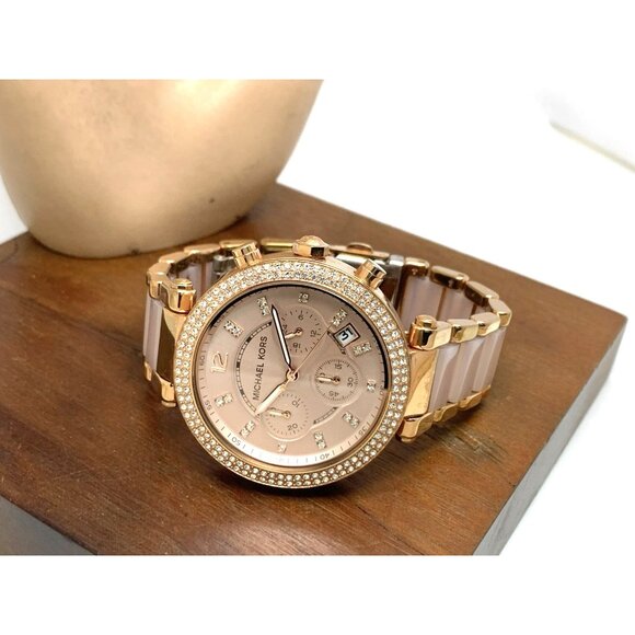 Michael Kors Womens Watch MK5896 Quartz Chronograph 39mm Rose Gold Steel Plastic - Picture 9 of 15